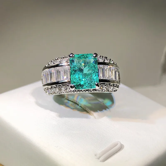 Refined silver ring set with elegant turquoise crystal - Edmée