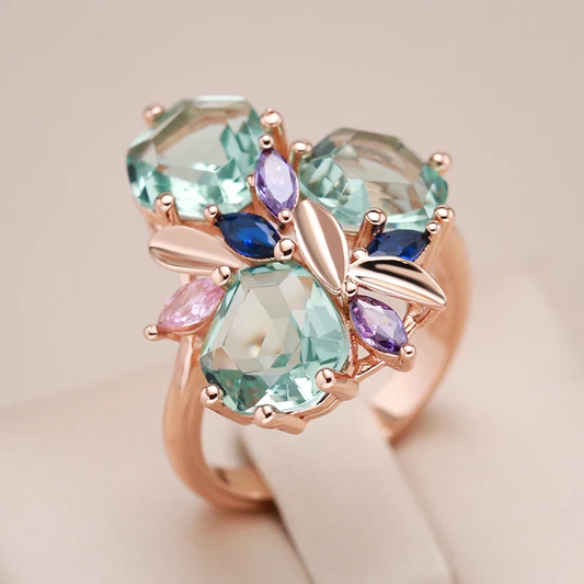 Elegant colored crystal Gold ring - Eliska