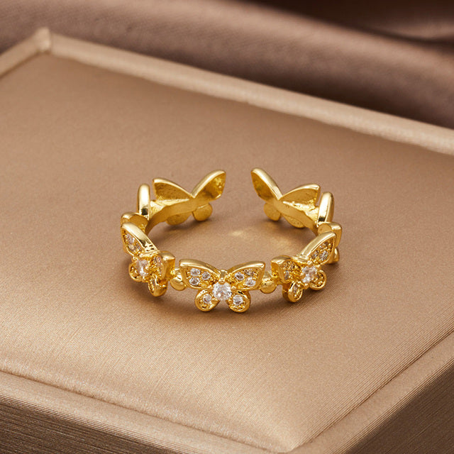 Adjustable gold ring with elegant butterflies - Birgit