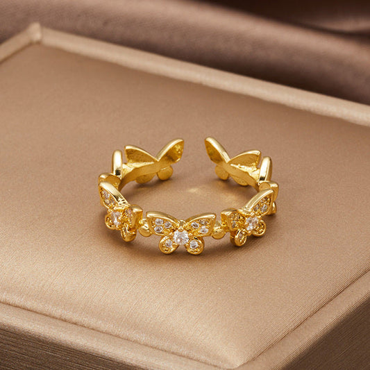 Adjustable gold ring with elegant butterflies - Birgit