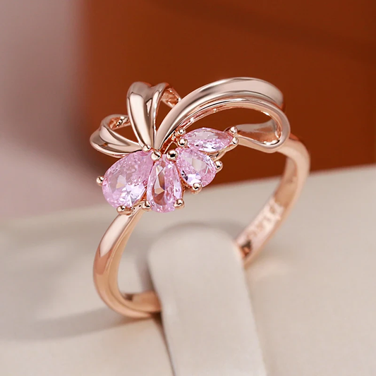 Refined floral ring in sparkling pink zirconium - Orianne
