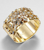 Vintage zirconia ring with elegant gold inlays - Urielle