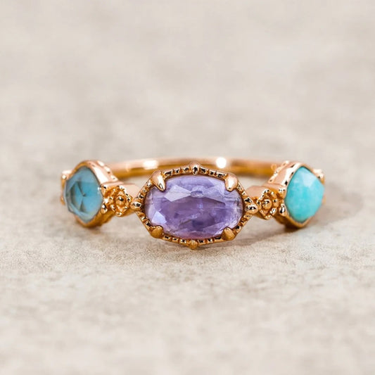 Adjustable Gold Jewel Embellished with Dazzling Opal and Bewitching Amethyst - Oddny