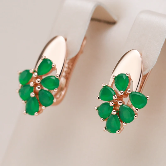 Refined earrings with emerald green crystal flowers - Gabriella