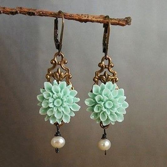 Elegant Boho Earrings with Turquoise Flower - Penelope